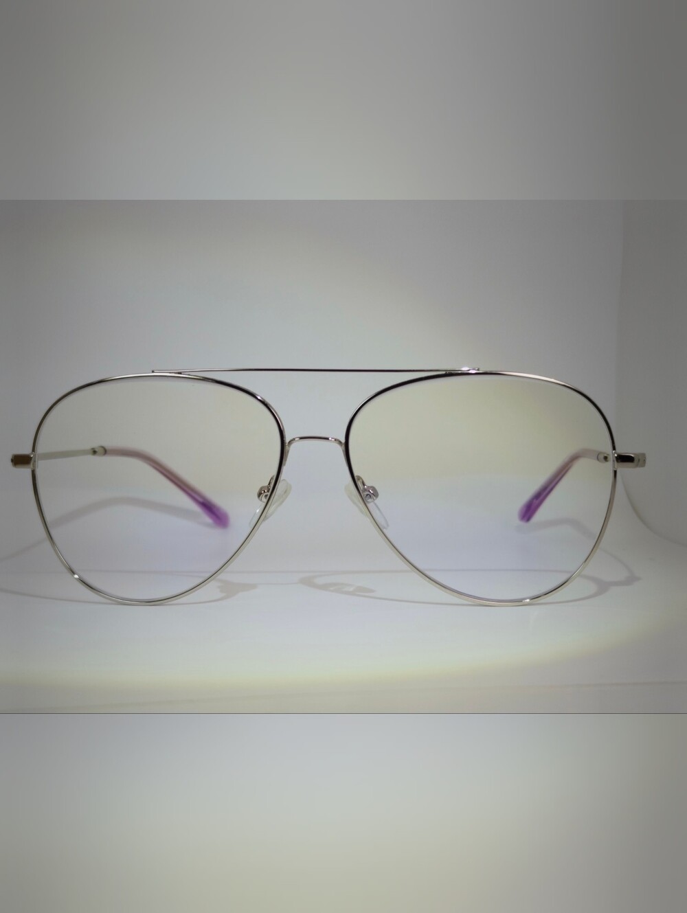 Aesrhetic. Silver Aviator Sunglasses with Purple Temples - Women Accessories